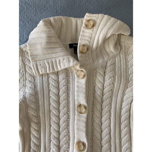 Style & Co. Women Chunky Knit Fisherman Rory Gilmore Cream Cardigan Sweater S - Picture 7 of 12